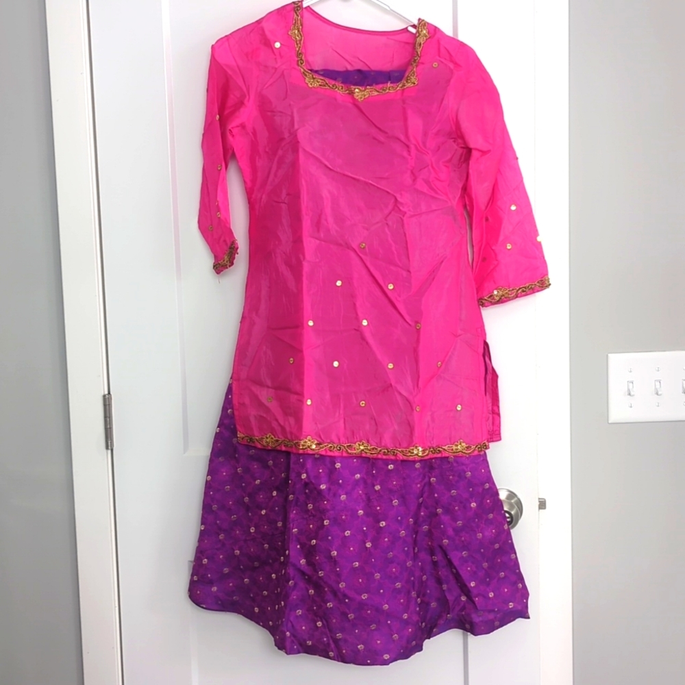 Hot pink Pakistani / Indian Lengha skirt and top combination with scarf
